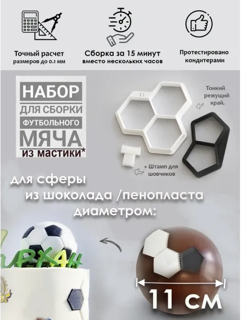 Набор вырубок для создания мастичных мячей (диаметр 11 см)